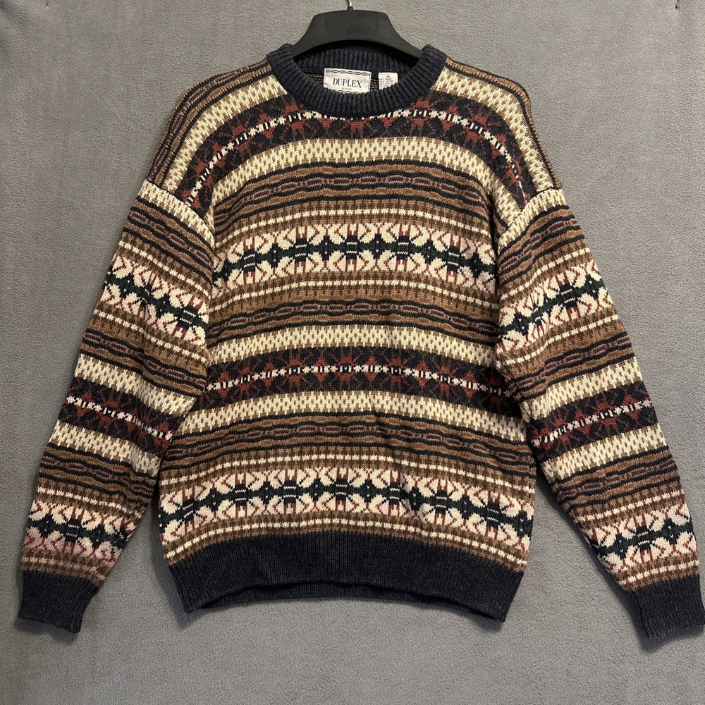 VTG Duplex Designs Fair Isle Knit Sweater Crewneck Mens M Grandpacore Nordic